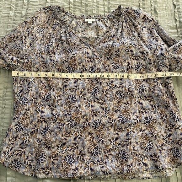 J Jill Linen Tunic Top Womens Medium Purple Floral Peasant Lace look Boho Blouse - Picture 13 of 16